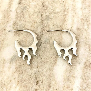 925 Sterling Silver Drip Earrings Flame Shape Stud Earrings Cool Unique Studs